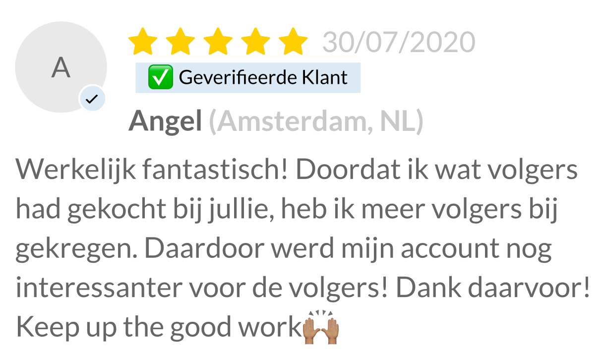 TikTok volgers kopen beoordeling klant Angel 5 sterren