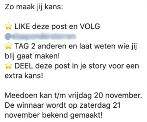 Voorbeeld give away actie voor meer volgers op Instagram